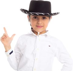 Beyaz Bağcıklı Siyah Renk Çocuk Kovboy Şapkası 1 Adet