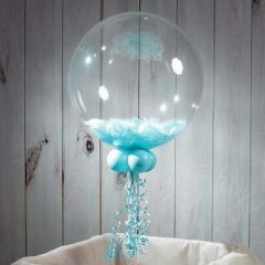 Bebek Mavisi Tüylü Dekorasyon Şeffaf Balon 24 İnch