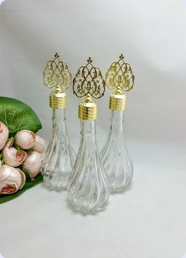 12 li Metalize Tepelikli İksir Burgu Cam Kolonya Şişesi