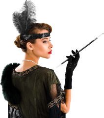 1920&#39;ler Gatsby Aksesuar Seti – Siyah Charleston Saç Bandı & Sigaralık