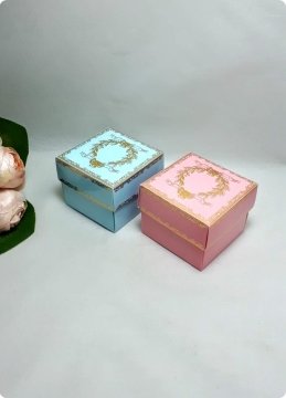 10 Lu (8x8x6 Cm) Baskılı Karton Kare Bebek Şekeri Kutuları