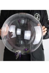 Fuşya Tüylü Dekorasyon Şeffaf Balon 24 İnch