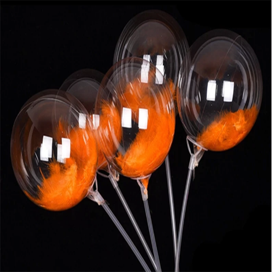 Turuncu Tüylü Dekorasyon Şeffaf Balon 24 İnch