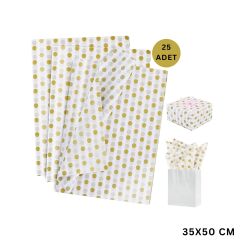 Altın Puantiyeli Pelur Kağıt, Dekoratif Hediye Paketleme ve Ambalaj Kağıdı 35x50 Cm, 25 Adet