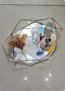 Buket çiçek süslü prizma model söz, nişan yüzük tepsisi / damat kahvesi ALTIN DAMT KAHV
