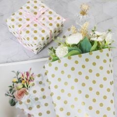 Altın Puantiyeli Pelur Kağıt, Dekoratif Hediye Paketleme ve Ambalaj Kağıdı 50x70 Cm, 25 Adet