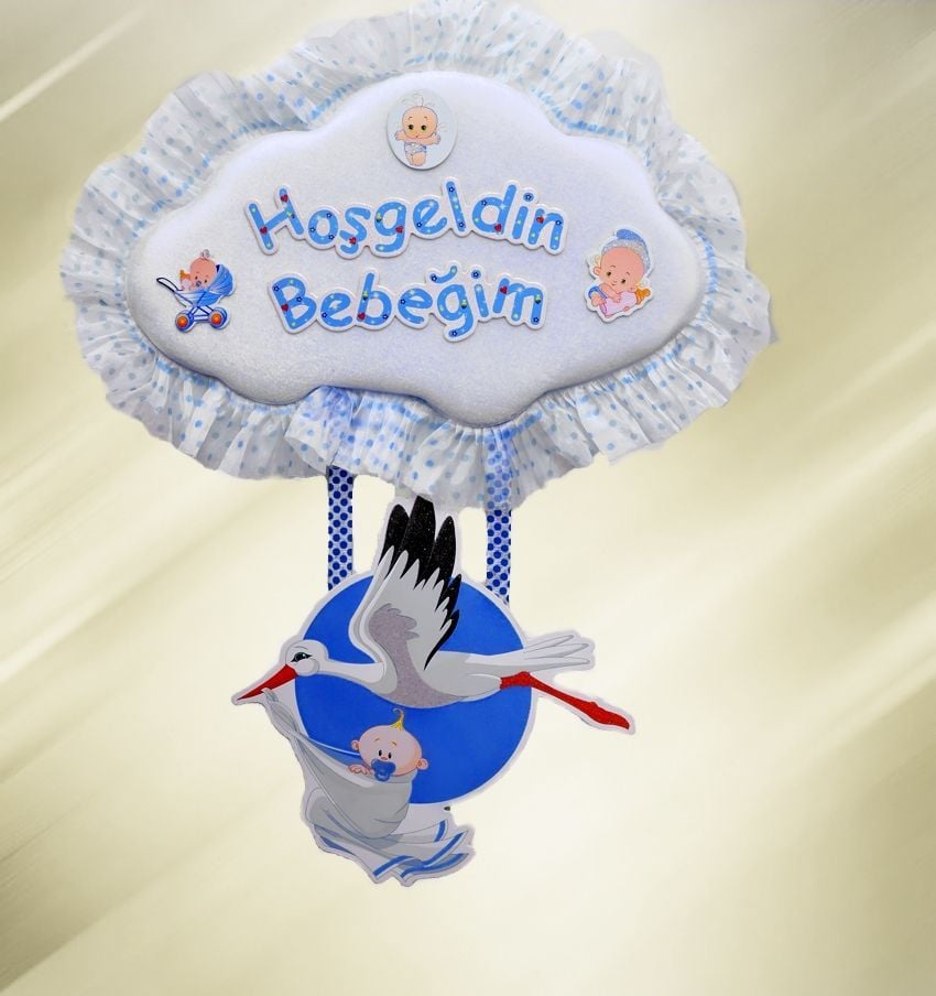 Bebek odası kapı süsü ;Küçük Bulut,Leylek,Bebek