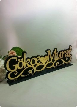 Ahşap Boyalı + Pleksi ayna Masa Üstü isimlik ALTIN