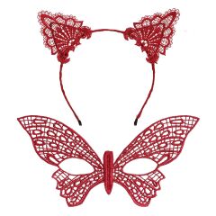 Gösterişli Kırmızı Dantel Maske ve Taç Seti 7 No – Masquerade ve Davetler için