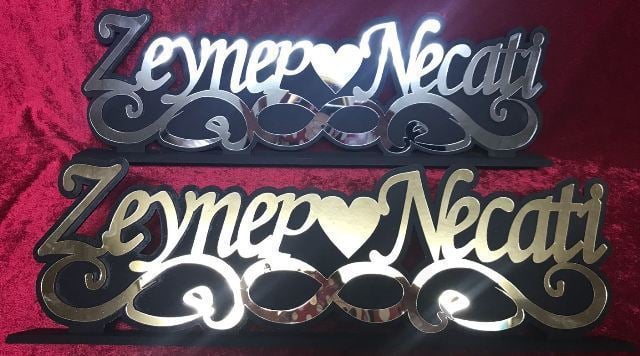 Ahşap Boyalı + Pleksi ayna Masa Üstü isimlik ALTIN