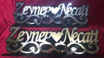 Ahşap Boyalı + Pleksi ayna Masa Üstü isimlik ALTIN