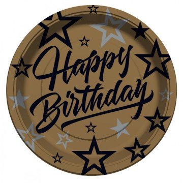8 Li Golden Stars Happy Birth Day Karton Tabak