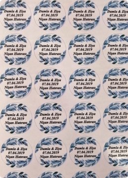 Yapraklı Yuvarlak Nişan Sticker etiket 1 Sayfa(54 adet) Beyaz Karton