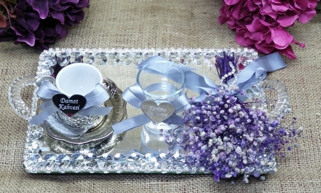 Süslü Aynalı Saplı Damat Kahvesi / Yüzük Tepsisi DAMAT KAHVESI