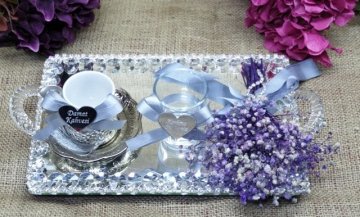 Süslü Aynalı Saplı Damat Kahvesi / Yüzük Tepsisi DAMAT KAHVESI