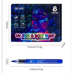 UV Işıkta Parlayan Neon Yüz ve Vücut Boya Kalemi Seti - 8 Renk Fosforlu DIY Parti Kalemi