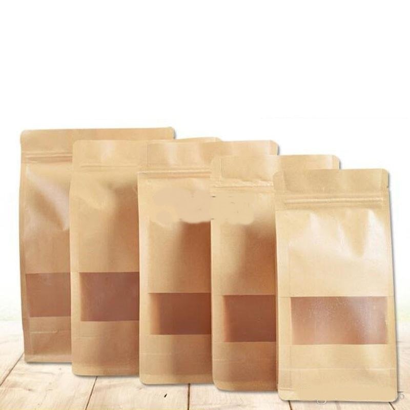 Doypack Pencereli Kraft Kalın Kilitli Kese Kağıdı
