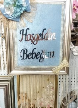Süslü İnci Saçaklı Hoşgeldin bebeğim çerçeve Kapı süsü