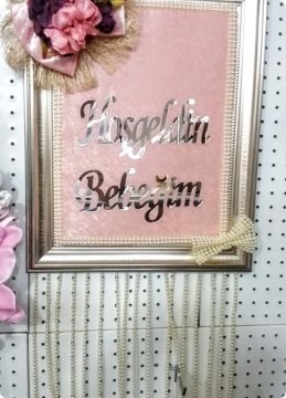 Süslü İnci Saçaklı Hoşgeldin bebeğim çerçeve Kapı süsü