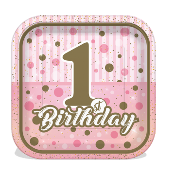 8 Li 1 Yaş Kare Happy Birth Day Karton Tabak