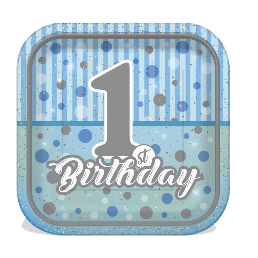 8 Li 1 Yaş Kare Happy Birth Day Karton Tabak