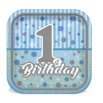 8 Li 1 Yaş Kare Happy Birth Day Karton Tabak