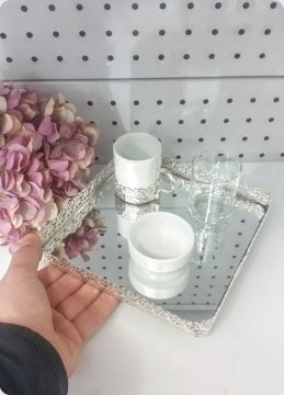 Metal Aynalı Damat Tepsi fincan takımı ALTIN