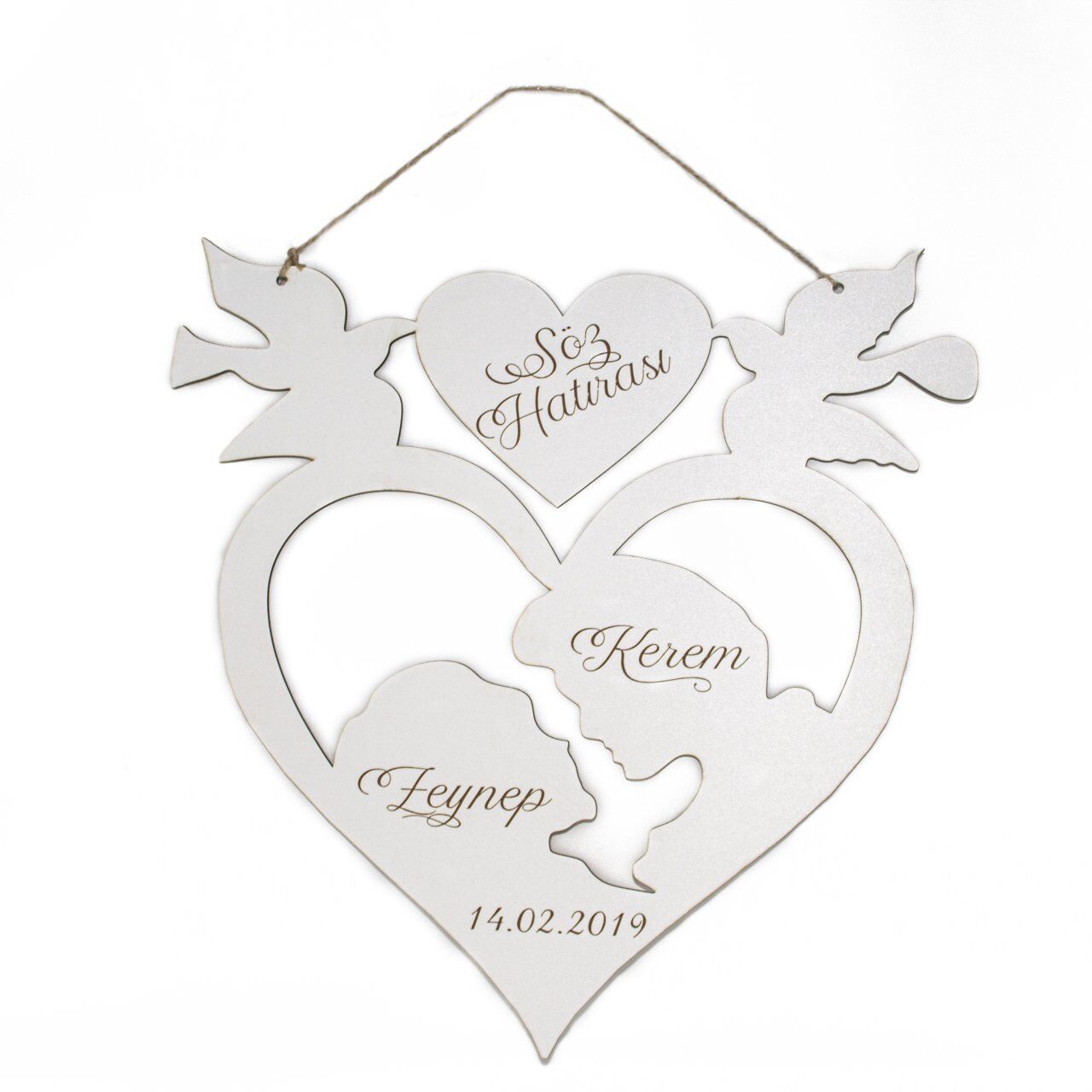 Ahşap Kalp Kişiye Özel Söz Hatırası Kapı Süsü 40cm