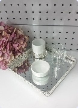 Metal Aynalı Damat Tepsi fincan takımı GUMUS