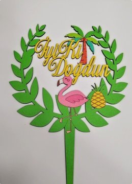Flamingo Konseptli Ahşap Pasta Üzeri Çubuk