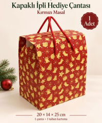 6 lı Paket 20x25x14 cm Kırmızı zemin Yılbaşı desenli Karton çanta