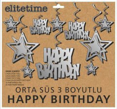 ORTA SÜS 3 BOYUTLU HAPPY BIRTHDAY GMŞ PK:10 LU SET