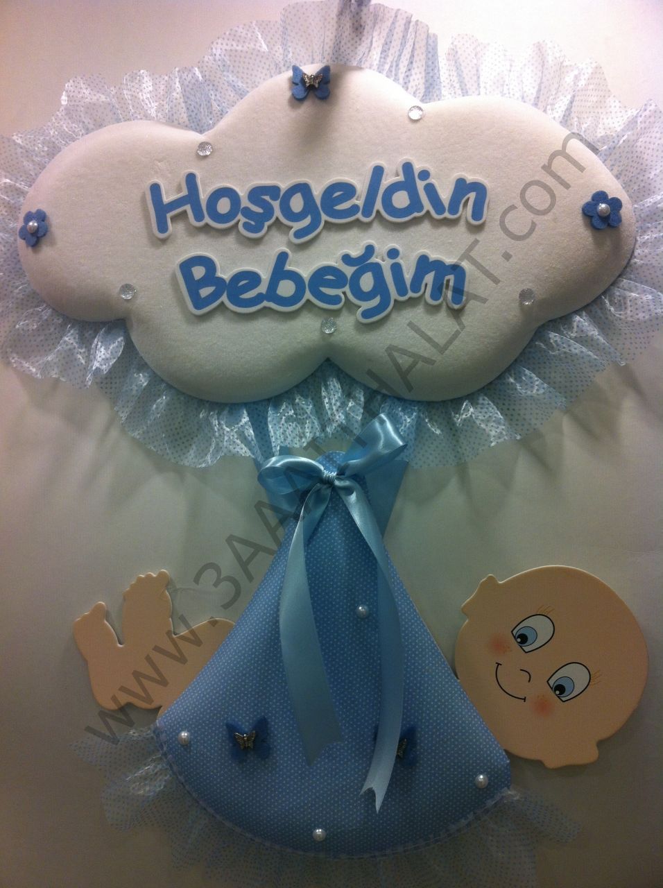 Bebek odası kapı süsü;Bulut,Kundakta Bebek