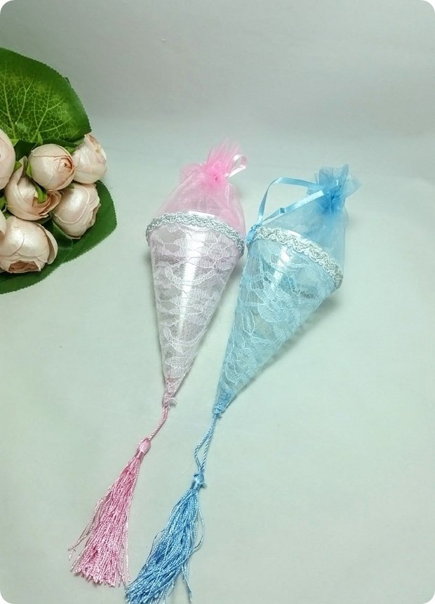 10 lu Dantelli Şeffaf Pvc Külah (Bebek Kına söz,nişan,nikah)