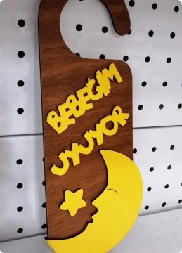 Ahşap Ay dedeli bebeğim uyuyor kapı kolu
