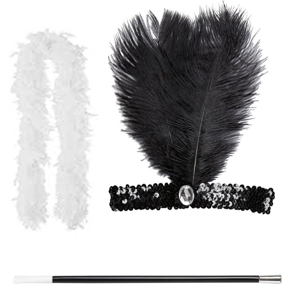 Retro Charliston Beyaz Otrişli Aksesuar Seti – 20'ler 90'lar Gatsby Kostüm Seti