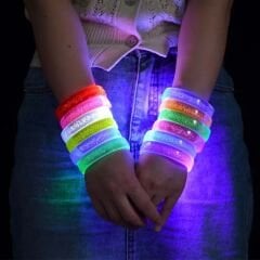 Pembe Led Işıklı Baskı Yapılabilen Pilli Bileklik Bilezik 1,5 cm Genişlik