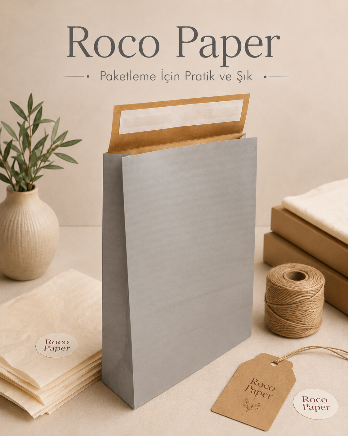 Bantlı Hediye Zarfı 25x30x8 cm Kese  - Gümüş 24'lü Paket
