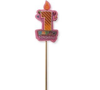 HAPPY BIRTHDAY 1 YAŞ ÇUBUKLU PEMBE P10