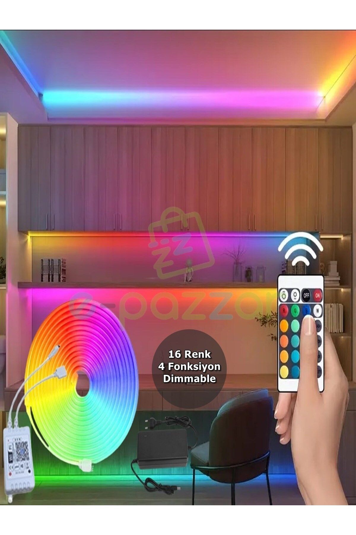5 mt 16 Renk 4 Fonksiyonlu Esnek Şerit Neon Led