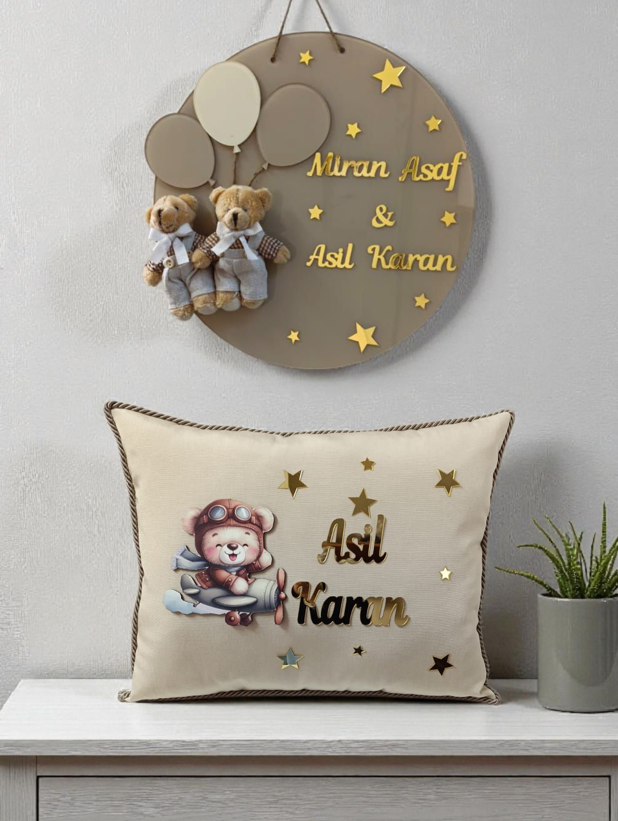 Pleksi kapı süsü & yastık takımı Tek ayıcık