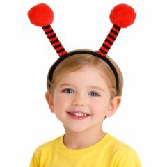 Kırmızı Siyah Uğur Böceği Antenli Taç - Çocuk Uğur Böceği Tacı Mega Ponponlu