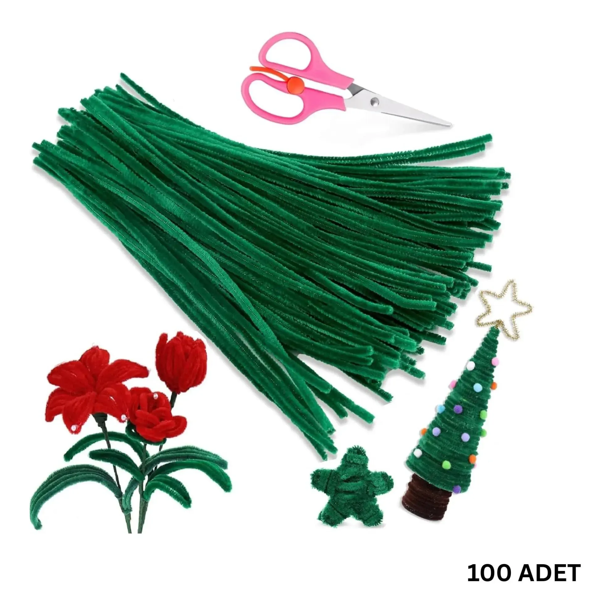 100 lü Şönil Tel (El İşi, DIY, Hobi ve Çiçek Yapım Teli) 6 mm - 30 Cm