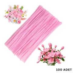 100 lü Şönil Tel (El İşi, DIY, Hobi ve Çiçek Yapım Teli) 6 mm - 30 Cm Pembe - 100 Adet / Paket