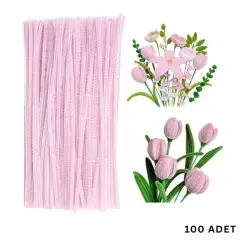 100 lü Şönil Tel (El İşi, DIY, Hobi ve Çiçek Yapım Teli) 6 mm - 30 Cm Açık Pembe - 100 Adet / Paket