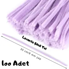 100 lü Şönil Tel (El İşi, DIY, Hobi ve Çiçek Yapım Teli) 6 mm - 30 Cm Lila - 100 Adet / Paket