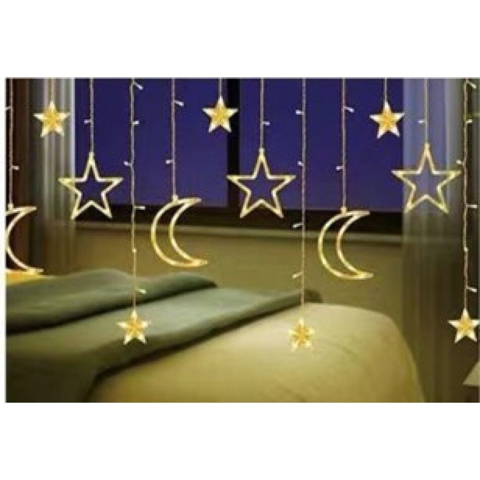 12 Saçaklı Ay Yıldız Perde Led Gün Işığı MZ-16-10