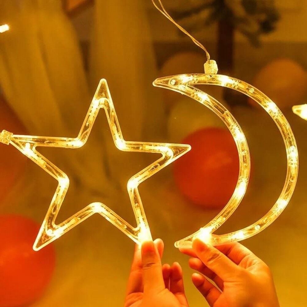 12 Saçaklı Ay Yıldız Perde Led Gün Işığı MZ-16-10