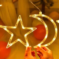 12 Saçaklı Ay Yıldız Perde Led Gün Işığı MZ-16-10