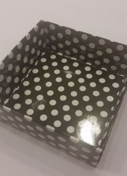 8x8x3 cm Altı Komple Karton Asetat Kapaklı  Kutu Siyah,Puantiyeli 20 li